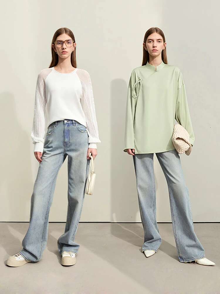 Amii Minimalism Jeans For Women 2024 Spring New Washed Straight Pants Denim Blue Office Lady Retro Trousers Female 12441246