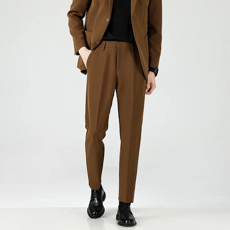 AutumnWinter Thick Mens Casual Pants Straight Loose Fashion Trend Business Versatile 9point Suit w250313