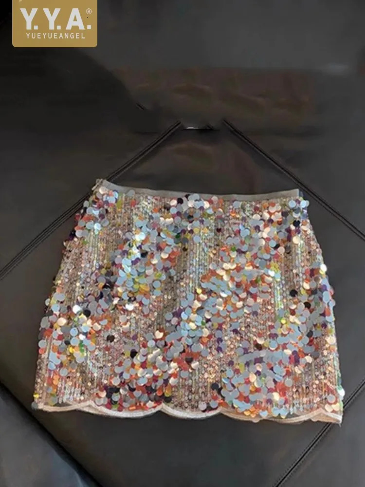 Fashion Colorful Sequin n Women Short Skirt High Street Summer Zipper Waist ALine Sexy Ladies Wrap Skirts 250310