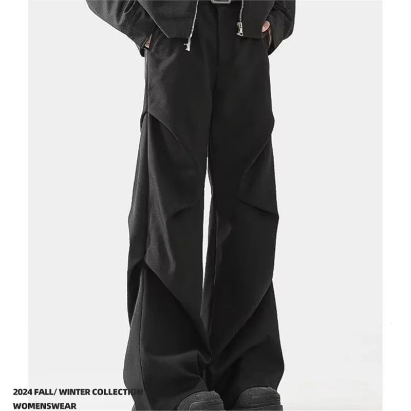 Nichen Sensibility loose fit casual bell bottom mens fashion ankle pants elegant Chinese style 250313
