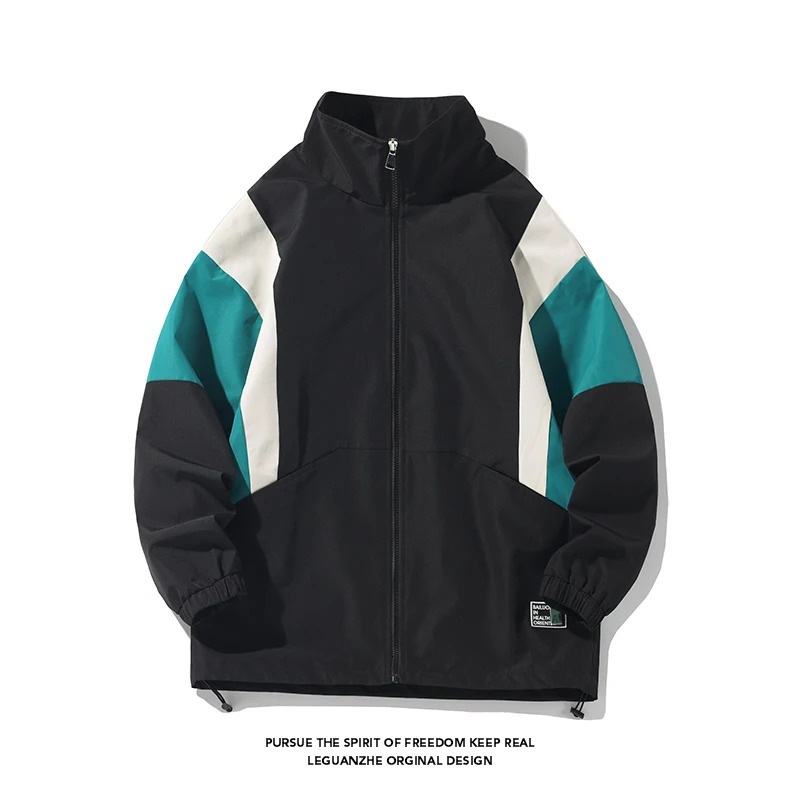Streetwear Fashion Patchwork Sports Mens Jacket Hip Hop Loose Jackets Color Clashing Coat Black Baseball Zip Up 250312
