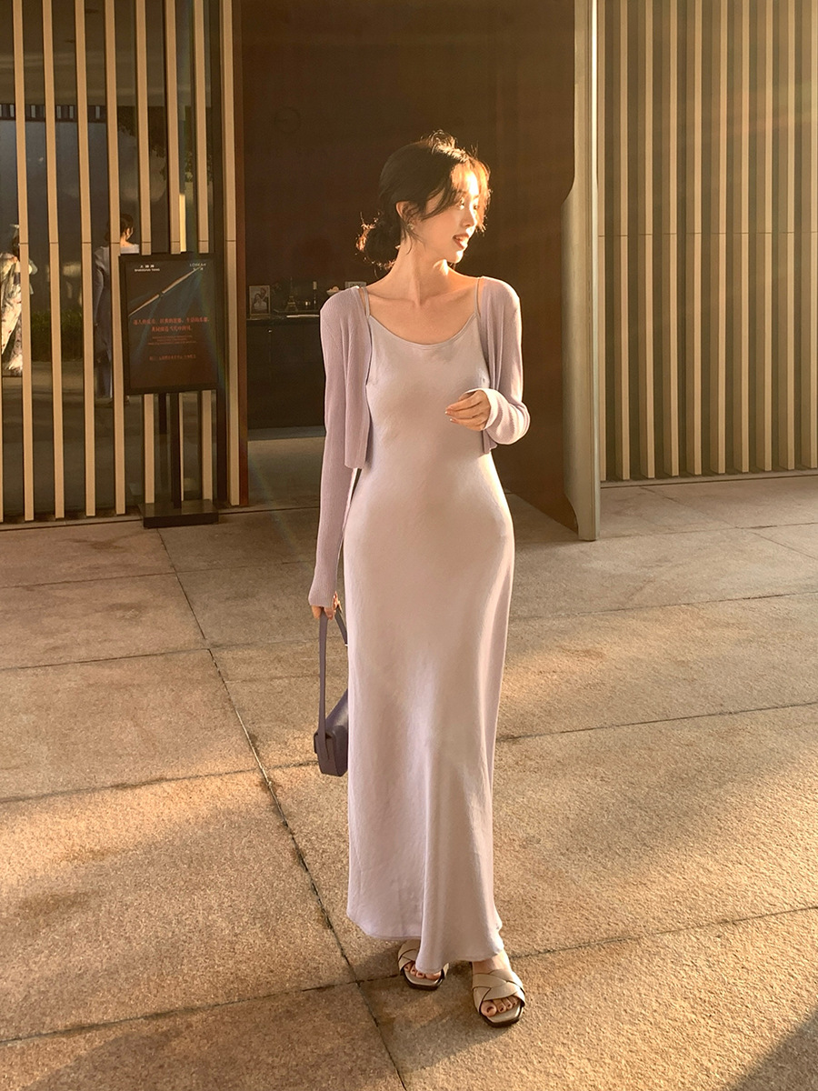 D51552 New Korean style high waist elegant sling dress V-neck solid color pure desire skirt 88172