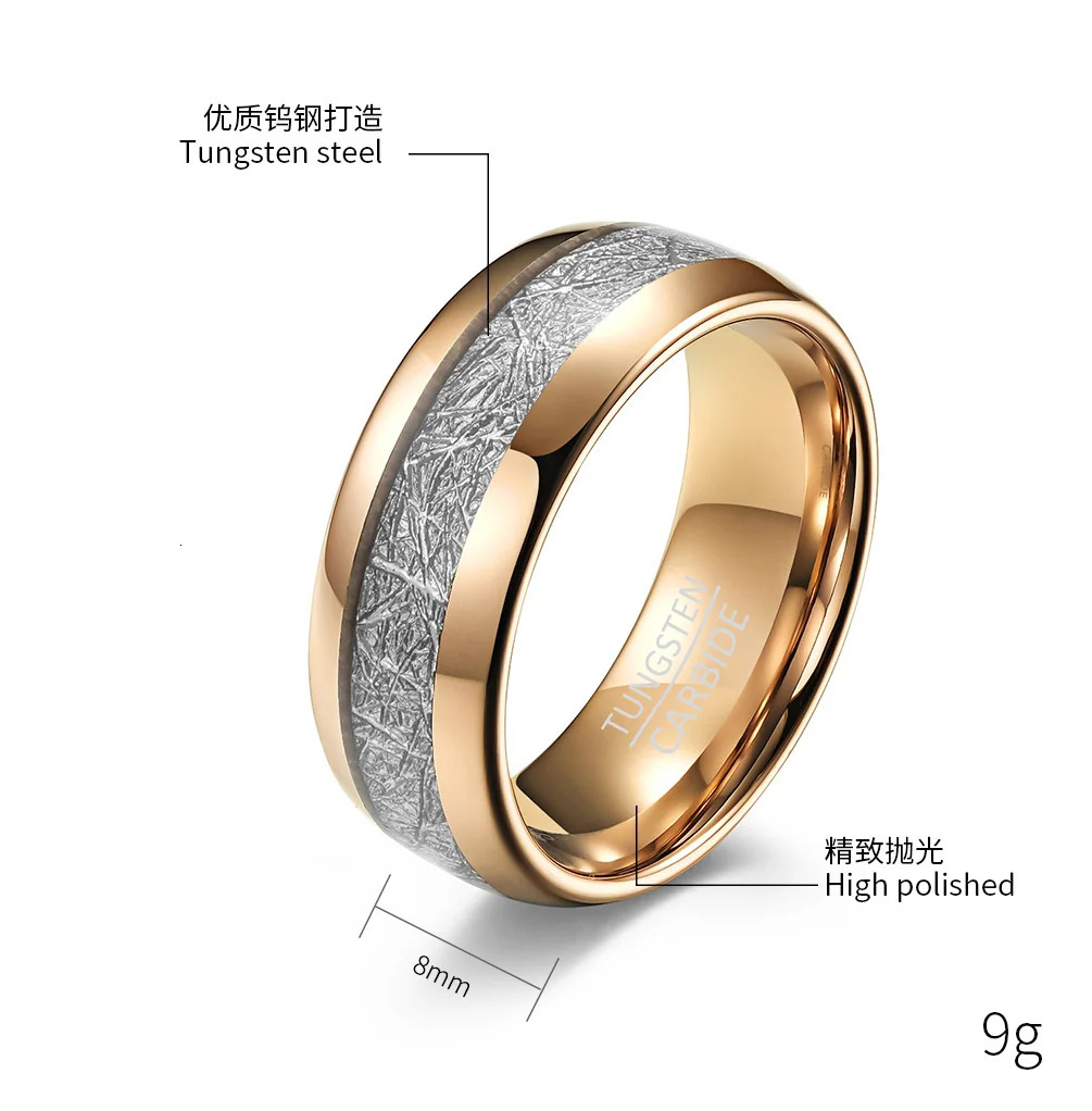 Gold Color Tungsten Carbide Rings For Men Women Couples Engagement Ring Inner Meteorite Filament 4/6/8mm 250310