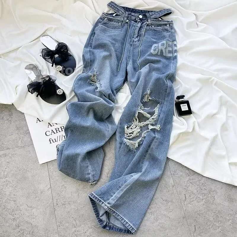 Ripped Women 2023 Female Clothing Vintage Jeans Woman High Waist Y2k Women's Pants Streetwear Denim Baggy Korean Fashion