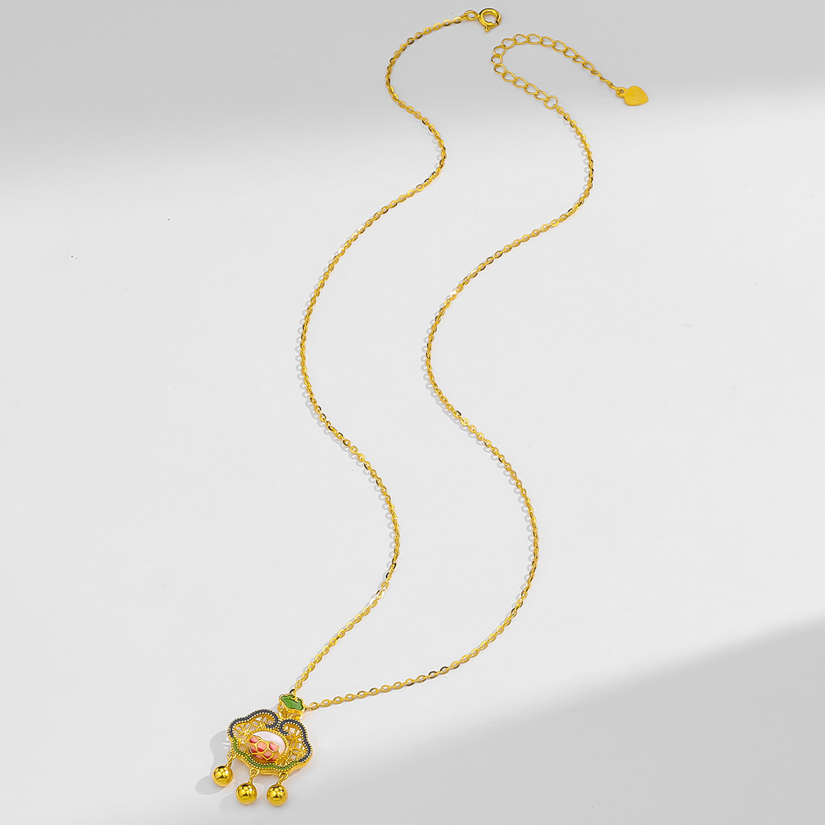 S925 Silver Necklace Female Sterling Silver Peace Lock New Chinese Ancient Process Small Lock Lotus Retro Style New Collarbone Chain