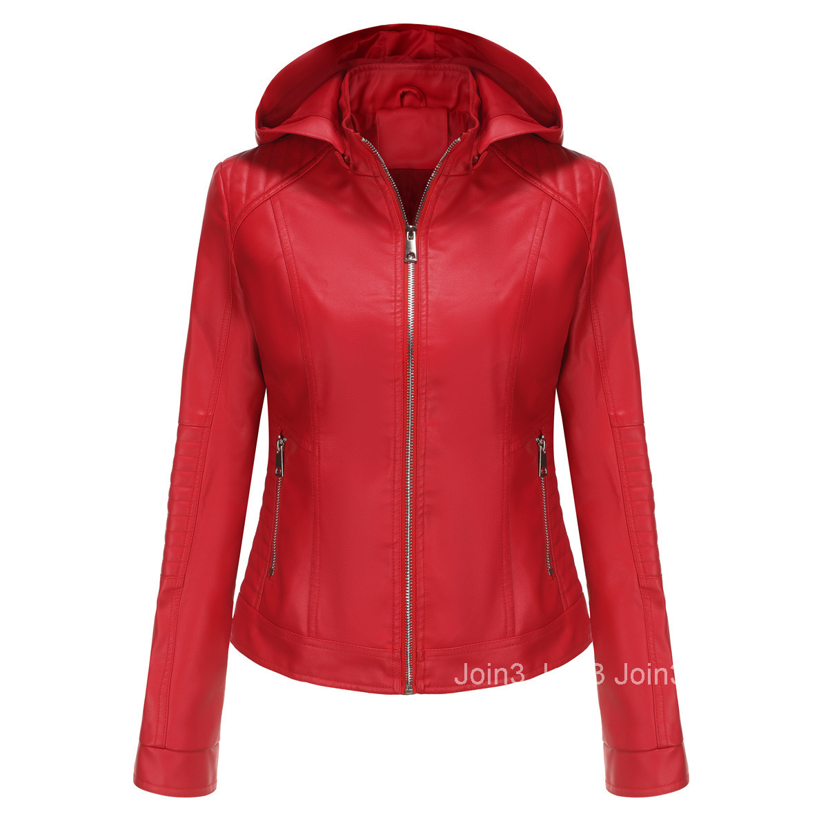 Fashion Womens Spring and Autumn Hooded Leather Coat Womens Detachable Hat Windproof Coat Short European Casual Jacket