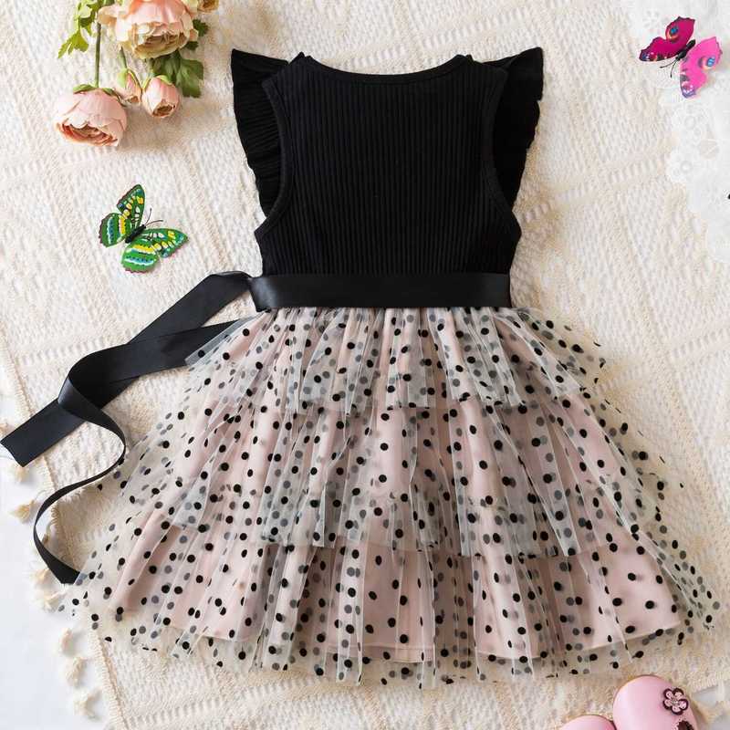 Girl's Dresses New girls' dress Korean version Feifei sleeve polka dot mesh princess skirt Western style multi-layer mesh cake skirt