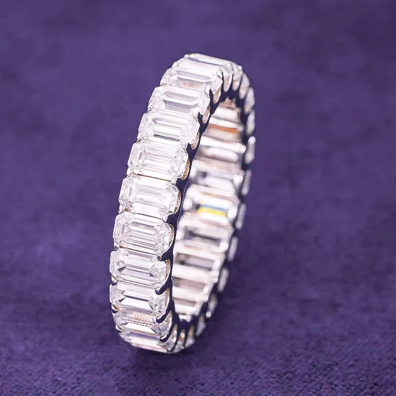 Pass Diamond Tester Hip Hop D Color VVS Bling Moissanite Baguette Band Eternity Ring With 925 Sterling Silver GRA Women Men