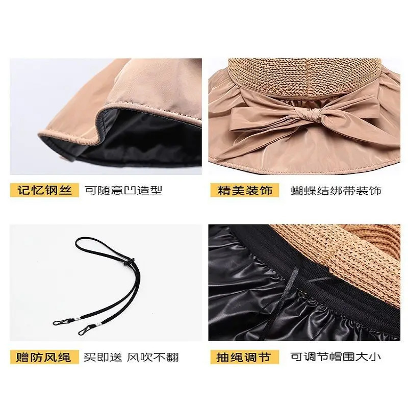 Vinyl beach womens summer hollow UV protection big brown facial protection sun bucket hat 250314