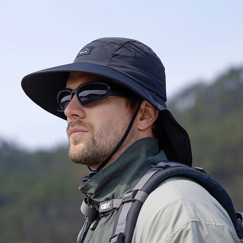 Summer waterproof mens fisherman hat with Shawl outdoor hiking fishing hat breathable wide Brim bucket hat sun protection 250314