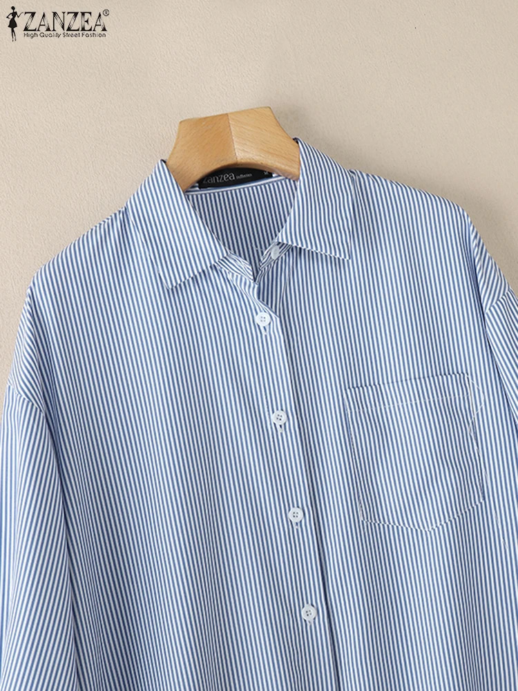 ZANZEA Casual Commuting Chemise Femme Womens Basic 2025 Spring Striped Shirts Turn-Down Collar Long Sleeve Elegant Tunic Tops 250310
