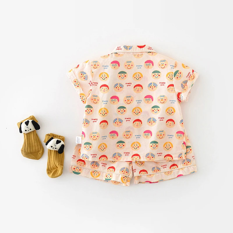 0-3Y Baby Short Sleeve Pajamas Sets Unisex Infant Cartoon Print Sleep Wear 2Pcs Suit Boy Toddler Outfits Girl Baby Home Clothing 250314