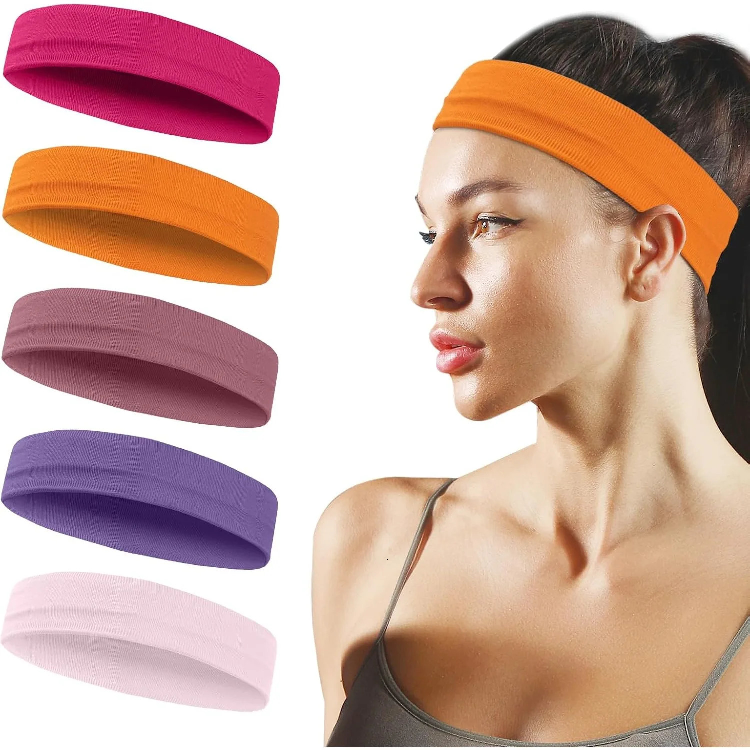 Sports Headbands for Women 5 Pack Moisture Wicking Non Slip Sweatbands Fashionable Hairbands Workout Yoga Running Gym 250314