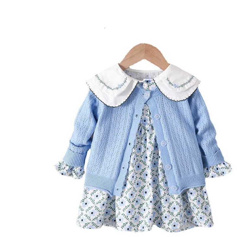 Girl's Dresses Girls' foreign style suit skirt autumn new style knitted sweater cardigan floral dress children's Pastoral two-piece set
