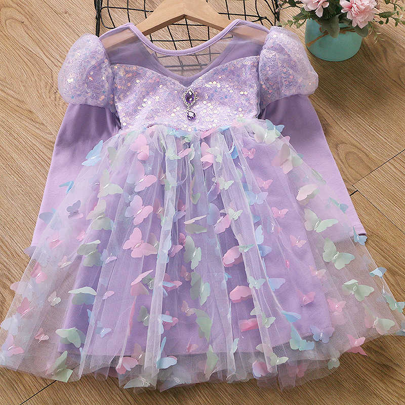 Girl's Dresses Pure cotton butterfly suspender girls' dress with bubble sleeves and colorful lights, Frozen princess dress