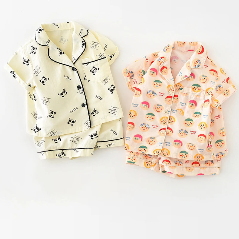 0-3Y Baby Short Sleeve Pajamas Sets Unisex Infant Cartoon Print Sleep Wear 2Pcs Suit Boy Toddler Outfits Girl Baby Home Clothing 250314