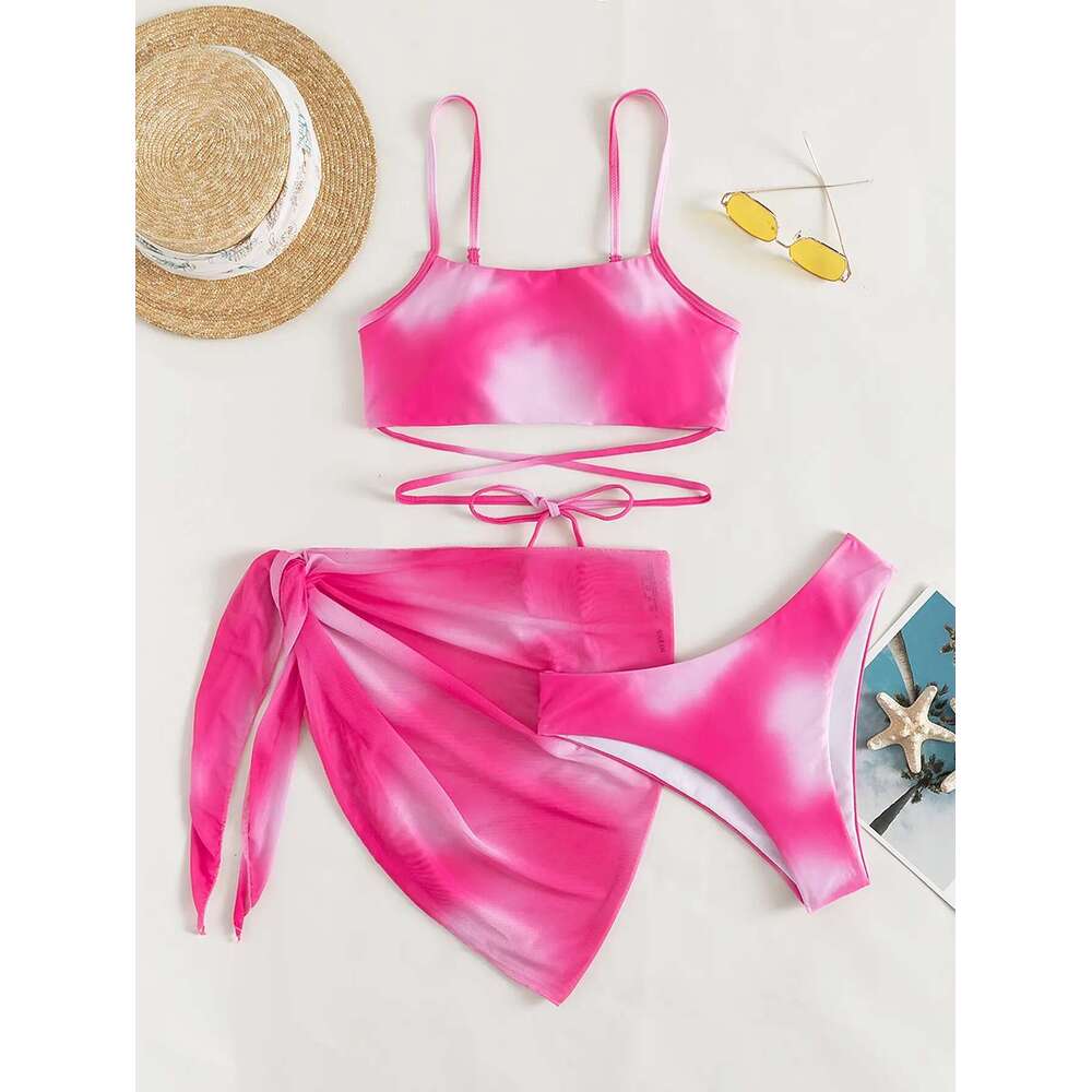 3 Piece Shadow Lace Bikini Swimwear And Beach Skirt Sexy Swimwears Women 2024 Swimwear Woman Summer Swimwears