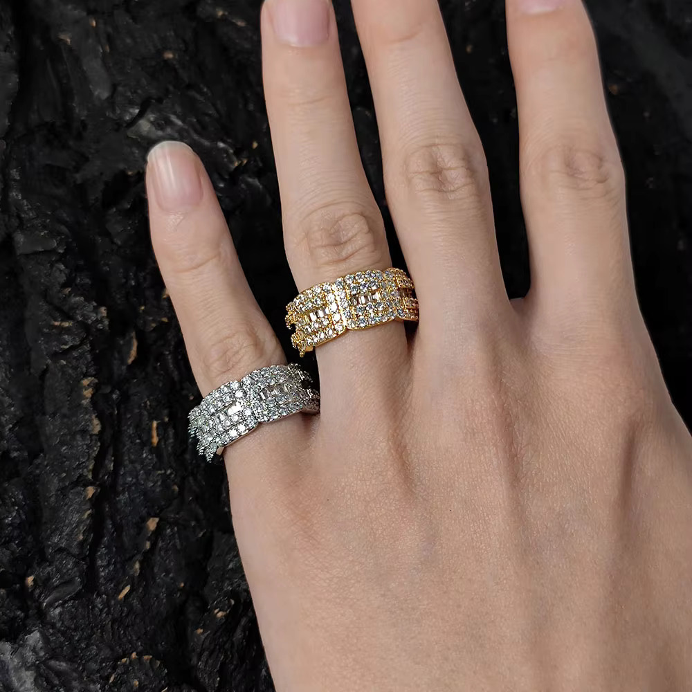 Moissanite Rings for Men Fashion Hip Hop Jewelry Rings 925 Silver 14k 18k Gold-Plated Vvs Custom Ring