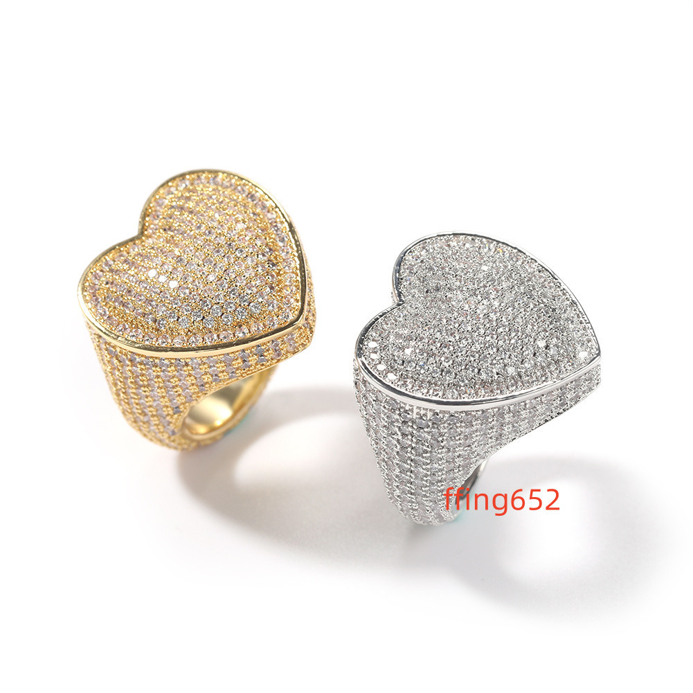 S925 Sterling Silver Iced Out VVS Moissanite Heart Ring and Rappers Hip Hop Jewelry With GRA Certificate