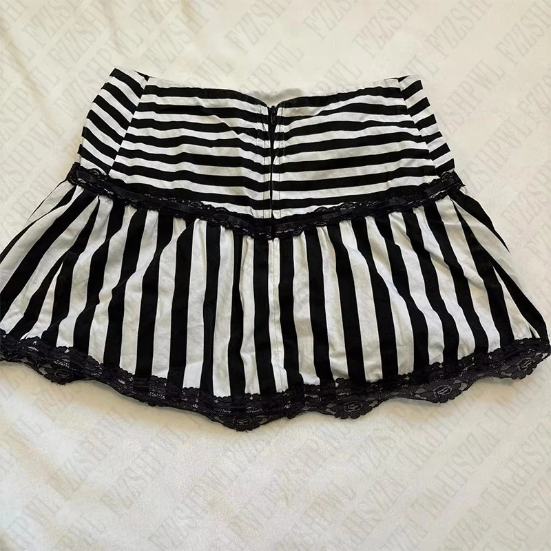 Punk Emo Girls Vintage Womens Skirt Y2K Aesthetic Bow sweet A-Line Skirt Streetwear Y2K Fairy Stripes Cute Lace Sexy Mini Skirt 250314