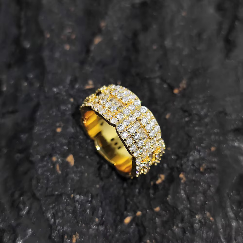Moissanite Rings for Men Fashion Hip Hop Jewelry Rings 925 Silver 14k 18k Gold-Plated Vvs Custom Ring
