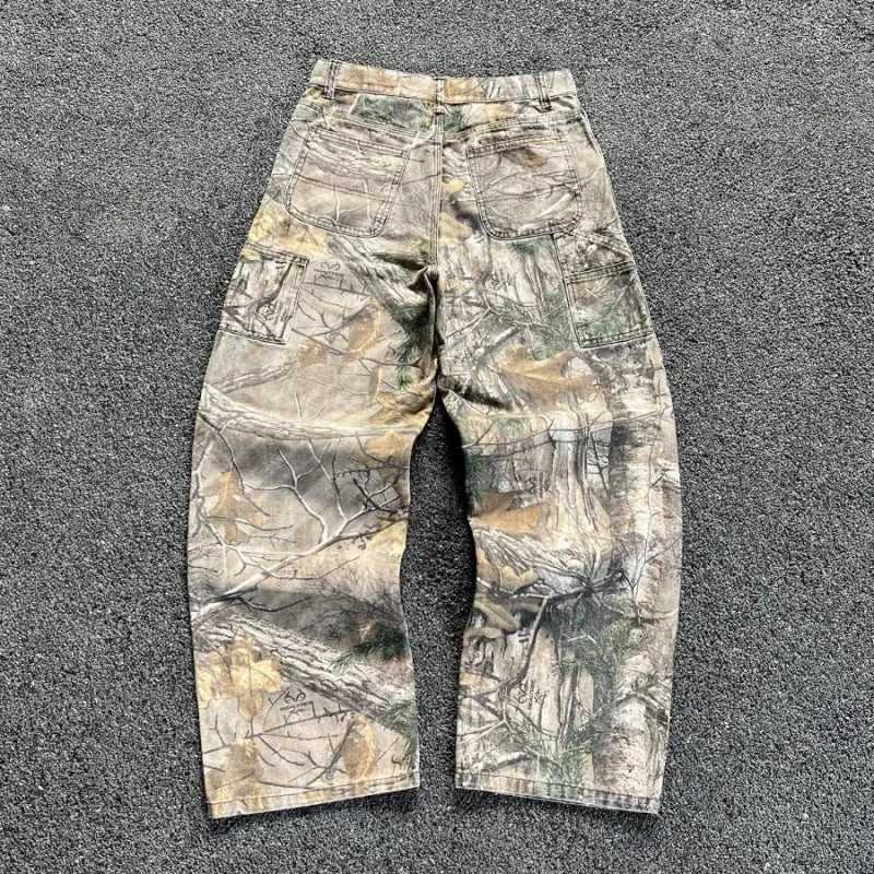 Camouflage Cargo Pants Y2K New American Mainstream Hip Hop Skateboard Men Women Streetwear Gothic High Street Super Loose JeansT250319