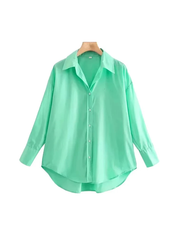 TRZA Women Fashion Office Wear Loose Poplin Solid Shirts Vintage Long Sleeve Button-up Casual Female Blouses Blusas Chic Tops 250310