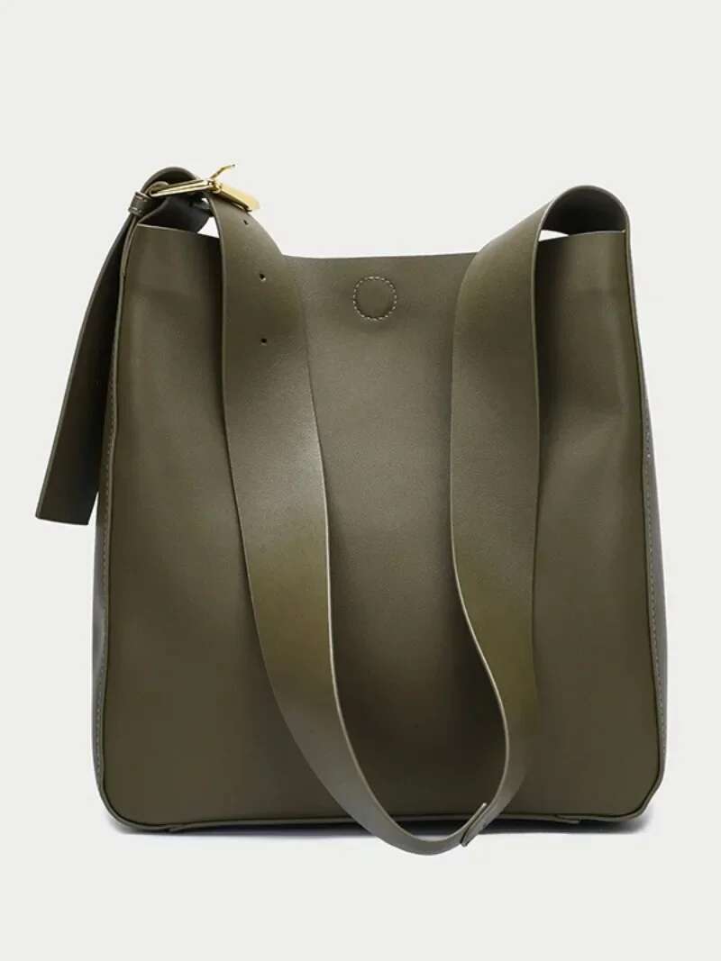 Soft Cowhdie Minimalism Women Bucket Elegant French Style Lady Large Tote Thick Real Leather Bag