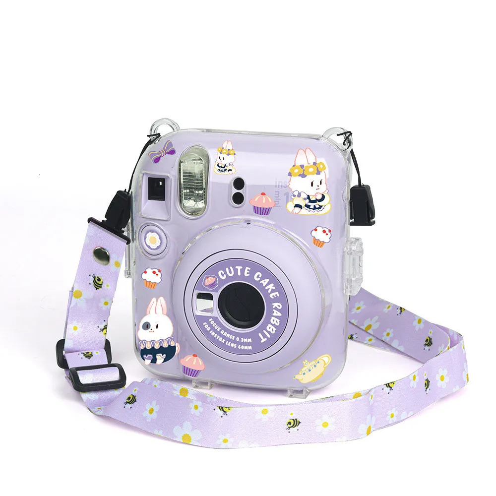For Fujifilm Instax Mini 12 Transparent Camera Case Protective Carry Bag Cover with Shoulder Strap Storage ThreePiece 250304