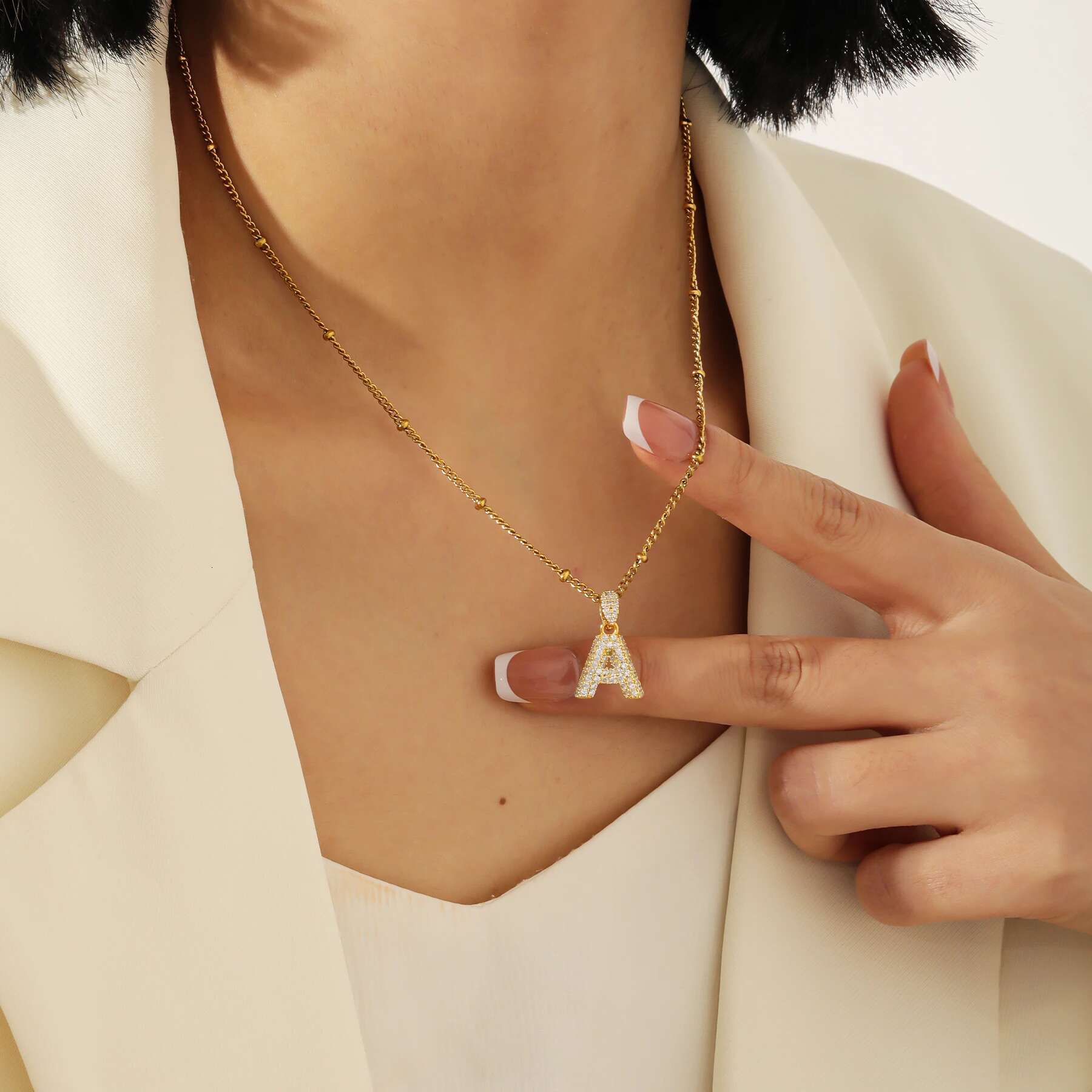 Sier Bubble Letter Moissanite Initial Necklaces Gold Jewelry Necklace With Initials Best Holiday Gift for Women