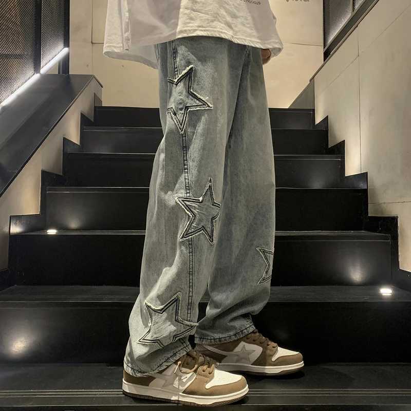 Star Embroidery Straight Casual Men Jeans Gothic Neutral New Wide Leg Loose Hip-hop Fashion Youth Streetwear Denim Trousers Y2KT250319