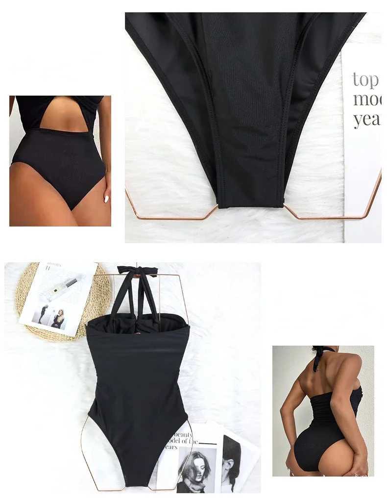 2025 new sexy one-piece swimsuit womens hollow shoulder strap sling high waist solid swimsuit beach wear Maio Finino PraiaXJ250315