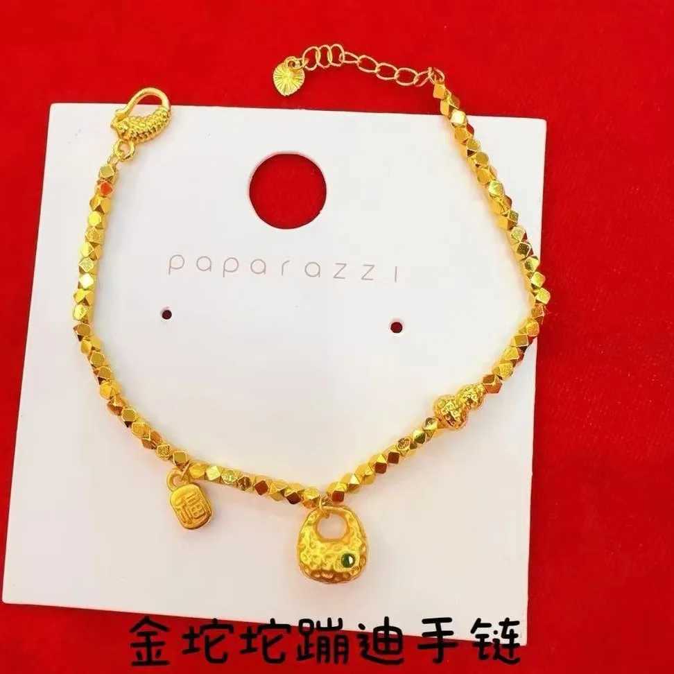 24K Flash Broken Gold Lump Braided and Wrapped Hidden Bracelet Suitable for Women 9999 Real Gold New Disco Bead BraceletXJ250315