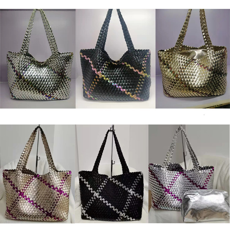 Woven Snake Pattern, Color Blocking, Handmade Woven Handbag, Single Shoulder Mother Beach Tote Bag, Shopping Bag