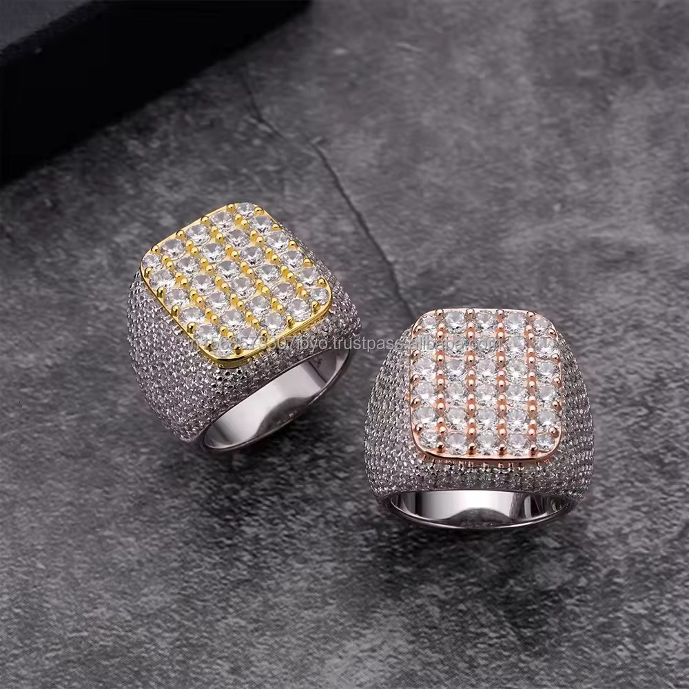 Captivating Hip Hop Ring Crafted in 925 Sterling Silver Embellished Round Cut Moissanite Diamond with Enhance Vvs Clarity