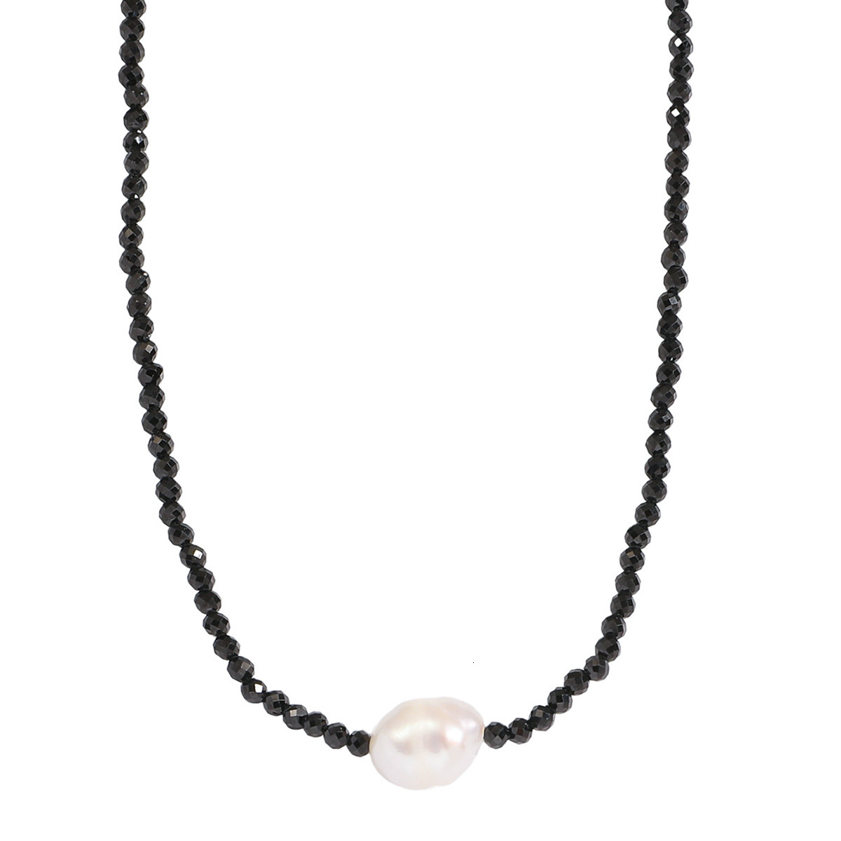 Necklace For Women Korea And Korea S925 Sterling Silver Ins Ethos Personality Black Crystal Fresh Water Pearl Necklace Collar Bone Chain Neck Ornament