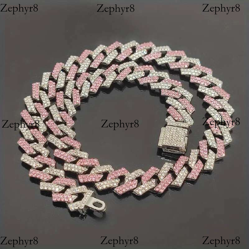 Popular small flip top hiphop pink blue hip hop Cuban chain quadrilateral bar prismatic men's necklace