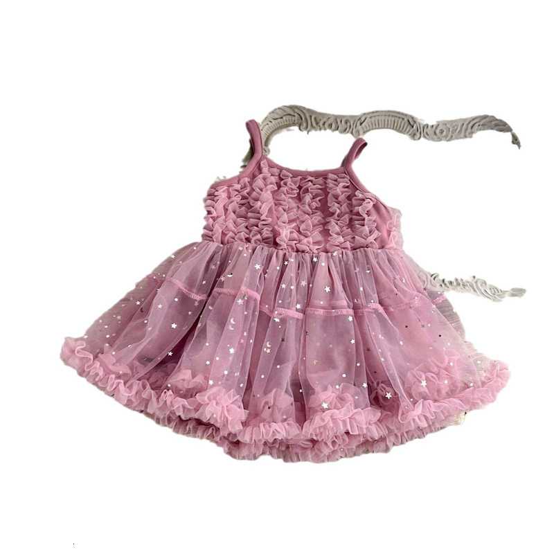 Girl's Dresses Summer Baby Girl Pure Cotton Two Color Exquisite Heavy Industry One Year Old Silver Star Moon Strap Dress for Infants and Toddlers