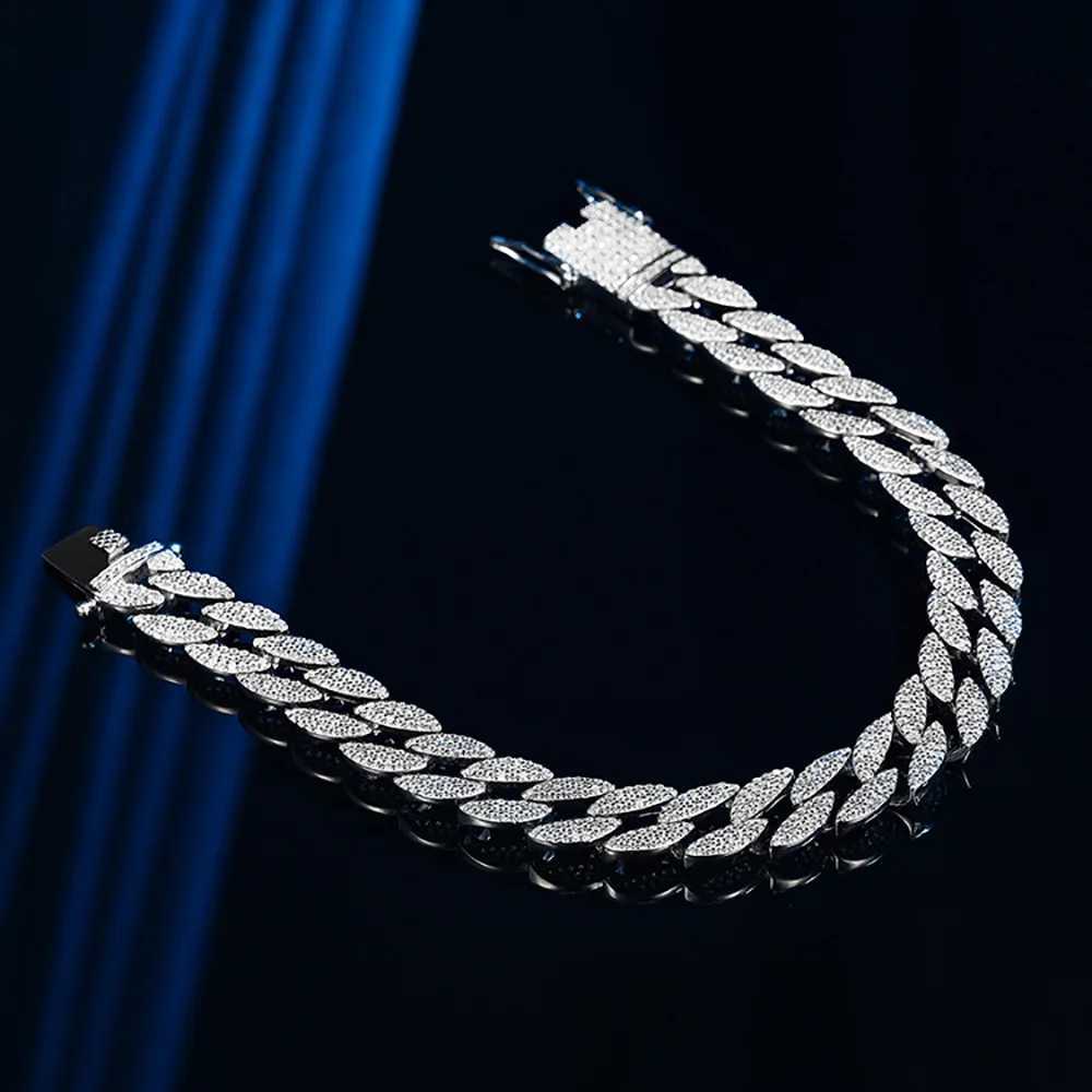 Serenity 10mm wide mens Cuban bracelet S925 pure silver zircon bracelet plated with 18K hip-hop bracelet anniversary commemorationXJ250315