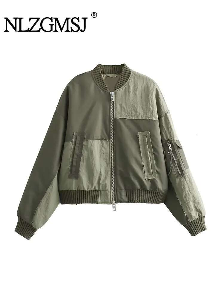 2023 Autumn Women's Jacket Fashion Patchwork Bomber Jackets For Women Coat With Pockets Long Sleeve New in Outerwears