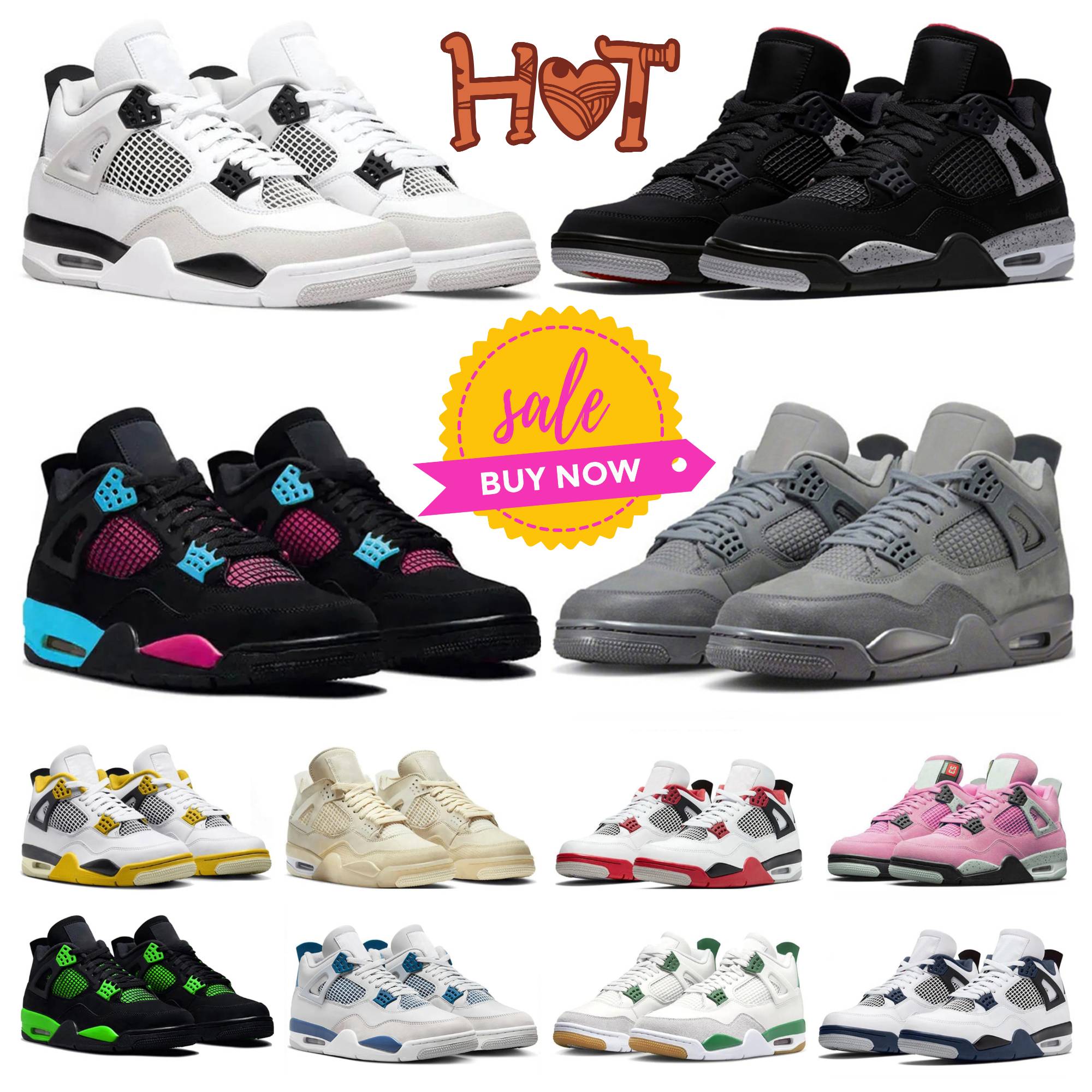 Top Designer 4 Wet Cement Mens 4s Basketball Shoes J4 Military Black Cat White Oreo Red Thunder Bred Reimagined Oxidized Green Seafoam Sail Infrared Women Sneakers