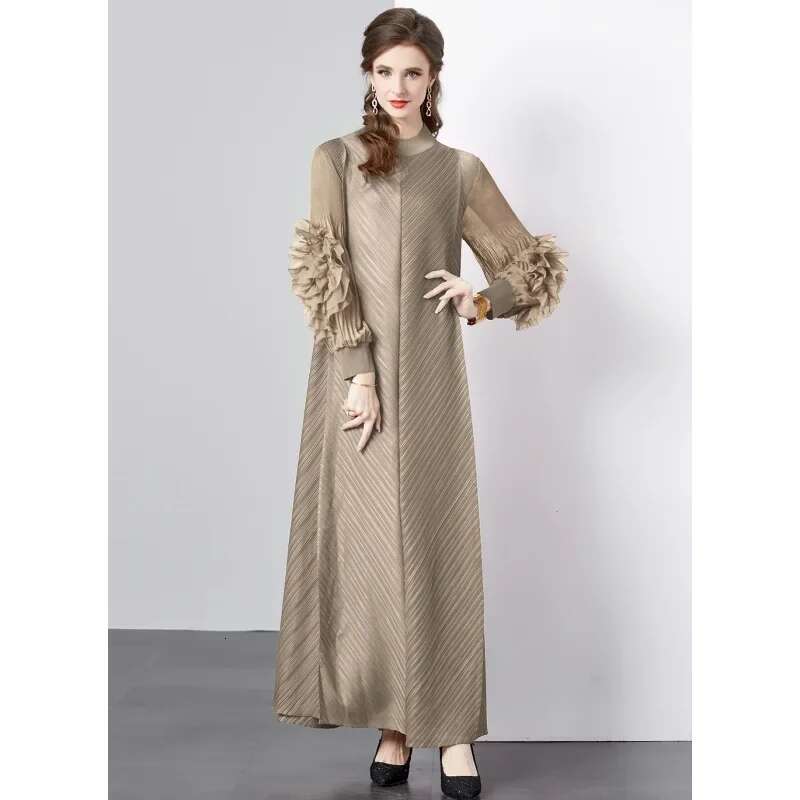 New Arrival Early Autumn Long Sleeve Ruffle Edge High Elasticity Dress