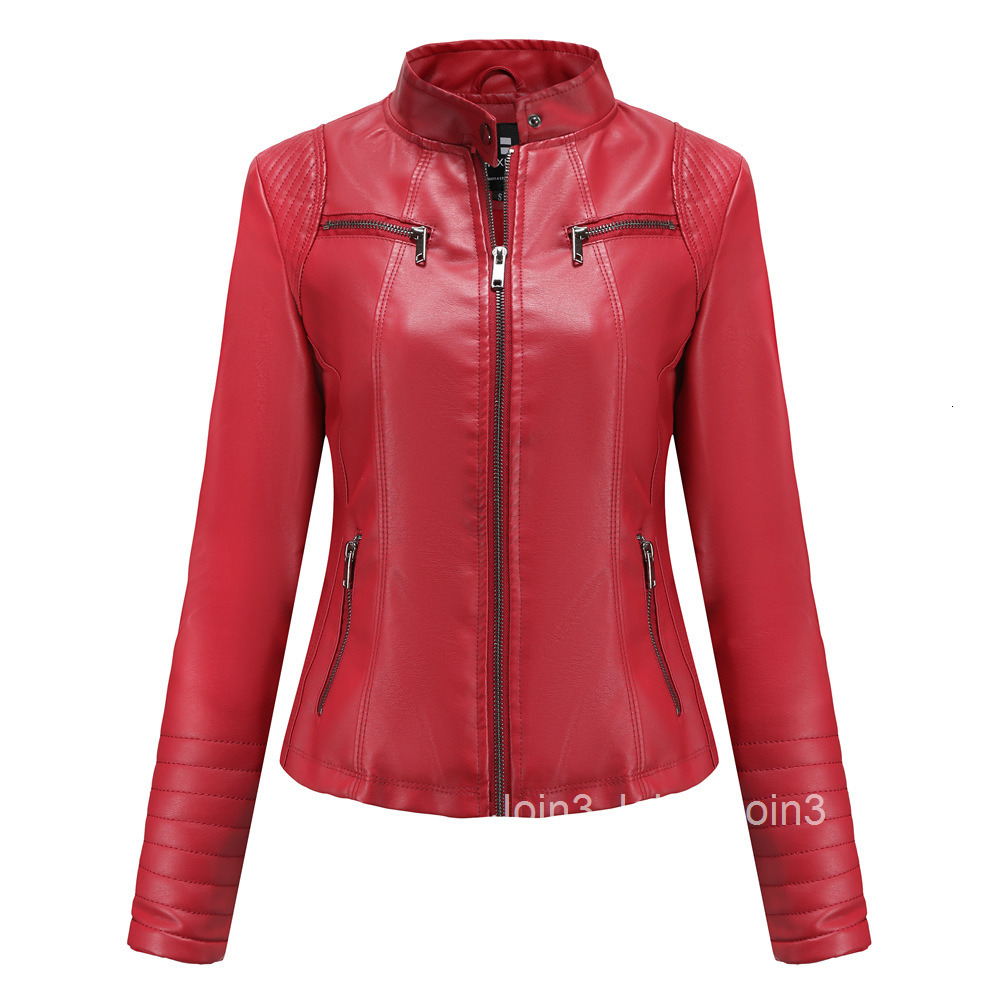 Fashion New Womens Leather Clothes Womens Spring and Autumn Thin Motorcycle Clothes European Size Leather Coat Short Fashion Womens Jacket