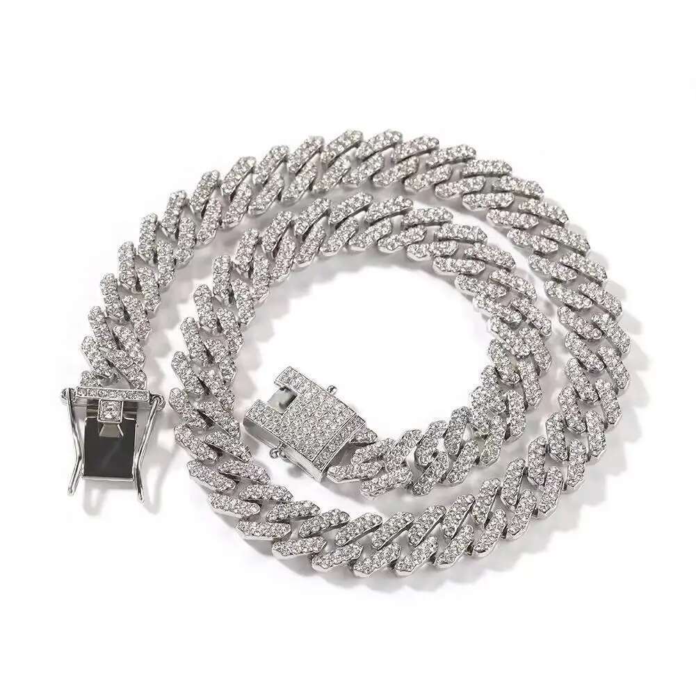 12mm Hip-hop simple dia alloy Cuban necklace for men high-end sense all-match niche personality jewelry in bulk