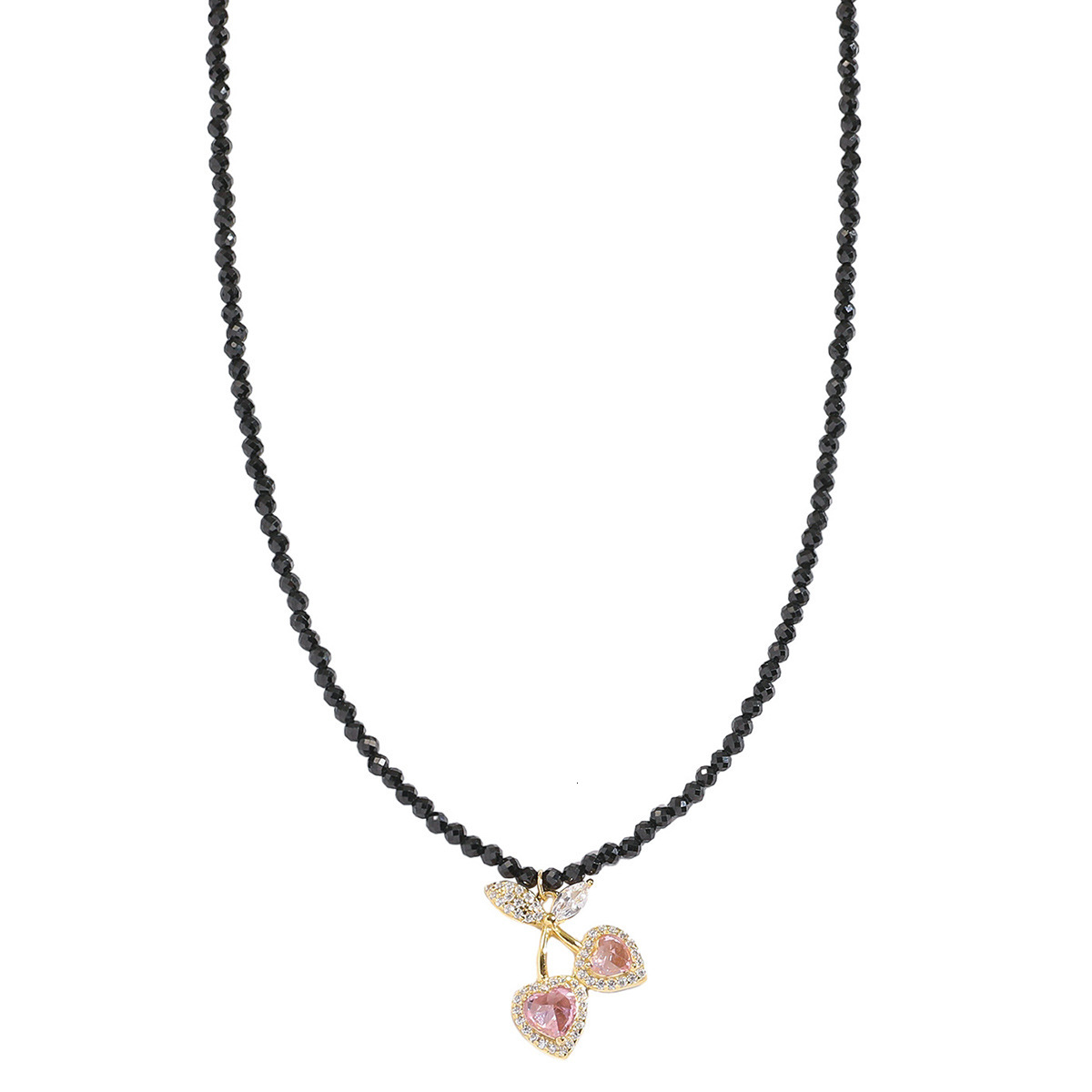 S925 Silver Necklace Women's New Japanese And Korean Fashion Love Crystal Beaded Necklace Niche Design Cherry Collarbone Chain