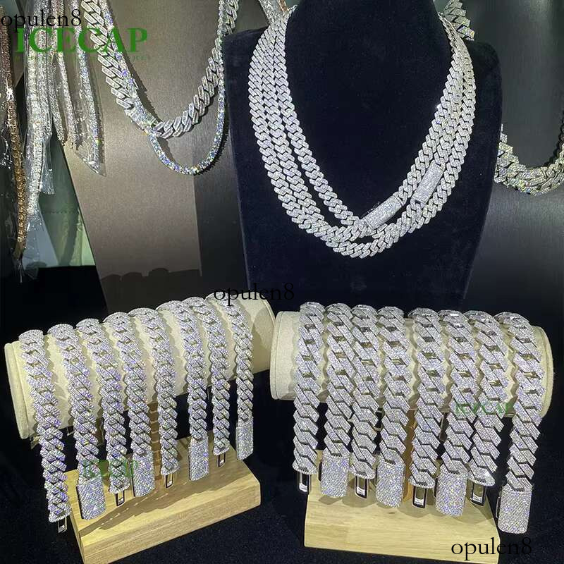 Fine 12MM 2Rows Sterg Sier Iced Out Jewelry Chain Men Women Cuban Moissanite Bracelet