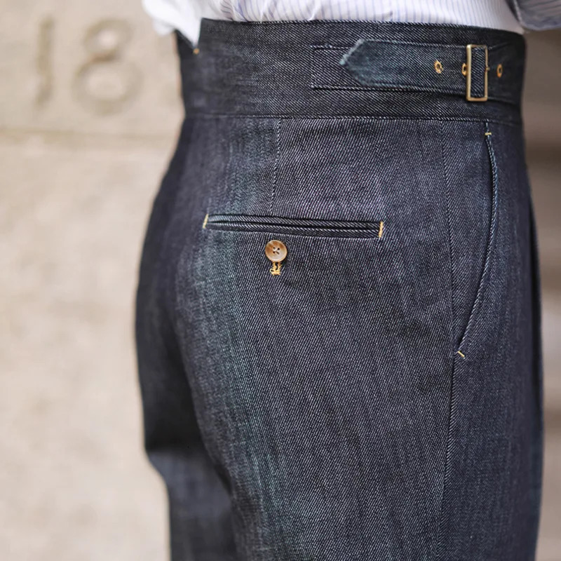 Fashion Mens Dress Pants High Waist Straight Spring Business Edition Belt Trouser Gentleman Paris Button 250313