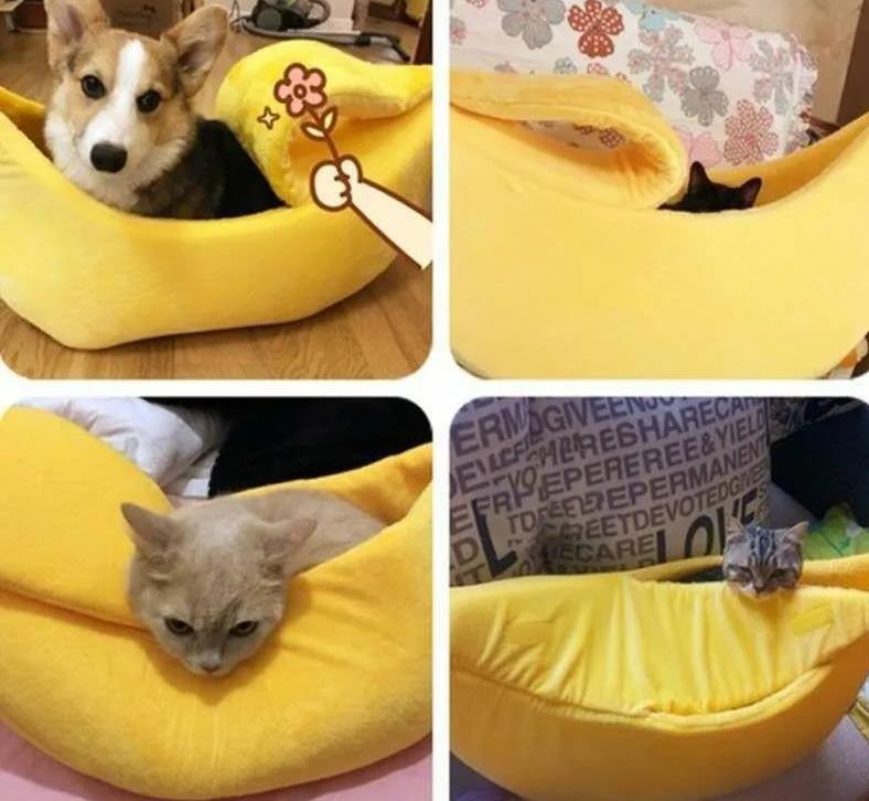 Four seasons new banana cat litter semi-enclosed dog litter Summer pet litter easy to clean pet bed non-sticky hair delivery blanket
