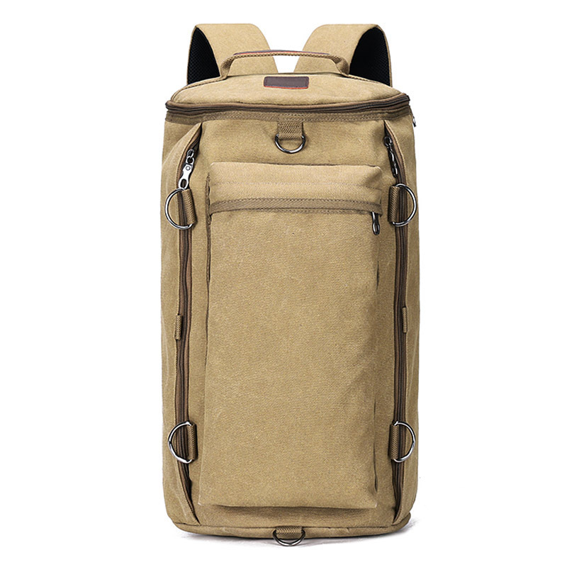 Fashionable bag, large capacity men's outdoor travel sports cylindrical backpack, trendy canvas backpack