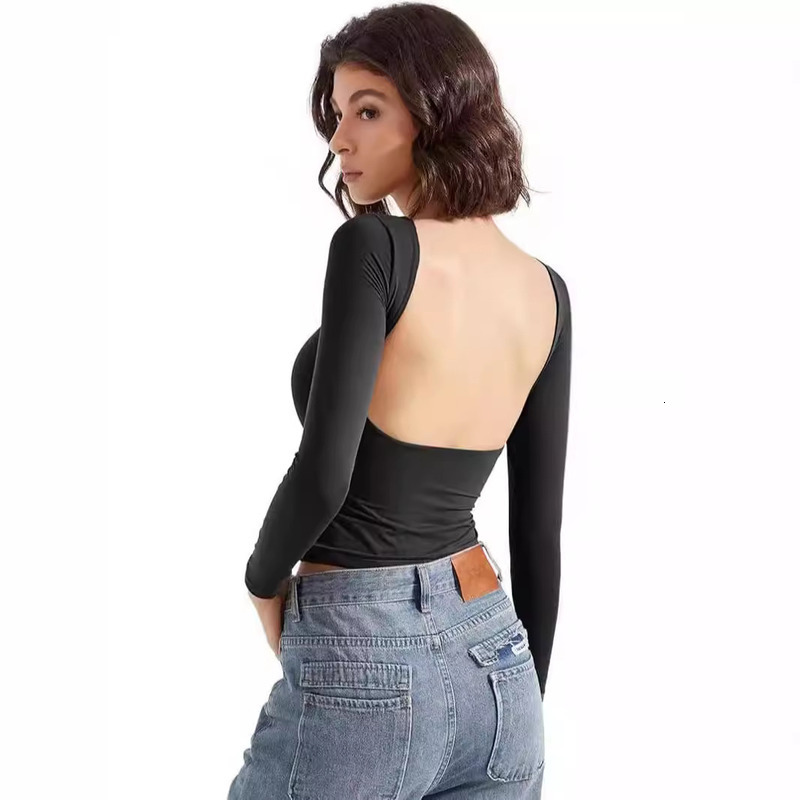 Women's Top With Exposed Back, Round Neck, Long Sleeved T-Shirt, Spicy Girl, Summer Pure Desire Style, Base Coat, Women's High-End Interior 
